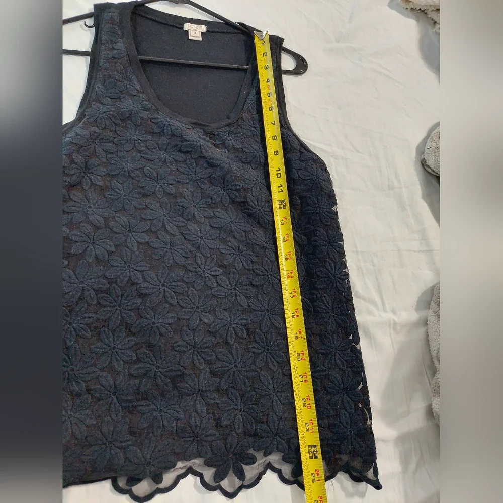 J. Crew Black Lace Front Tank top sz Medium Womans Textured